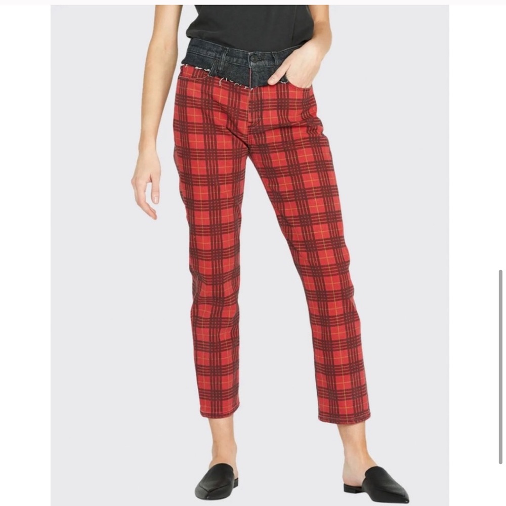 NWT Hudson high waist red plaid 90s Y2K jeans